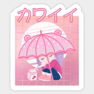 90s Japanese Kawaii Sad Girl Pink Japanese Strawberry Milk Sticker